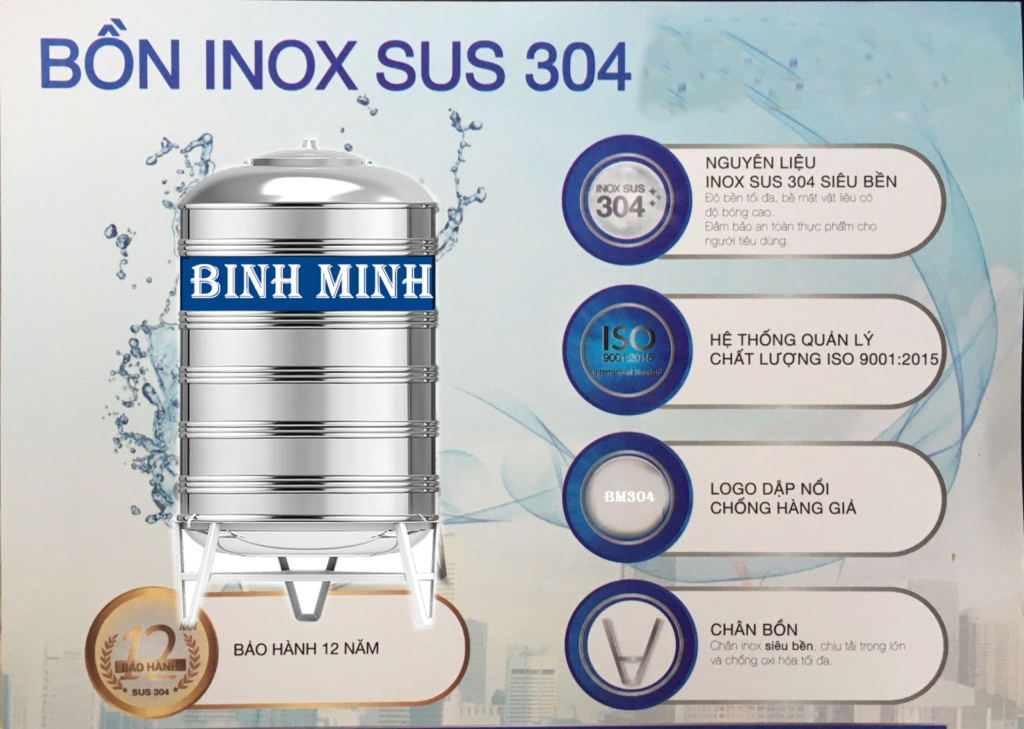 Bồn nước inox 2000L - Giải pháp tối ưu, hiệu quả, tiết kiệm cho gia đình 13 dac tinh bon inox binh minh 304 chinh hang 1024x729 1