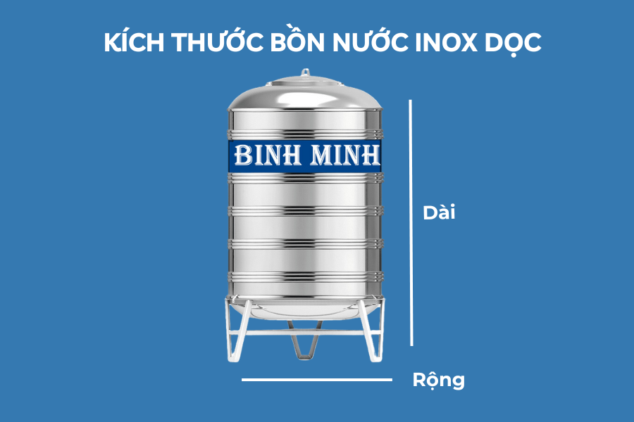 Chi tiết về kích thước bồn nước inox Bình Minh 16 Kích thước bồn nước inox đứng