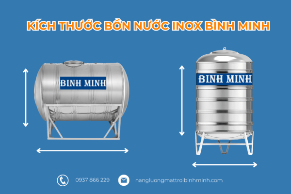 Kích thước bồn nước inõ Bình Minh