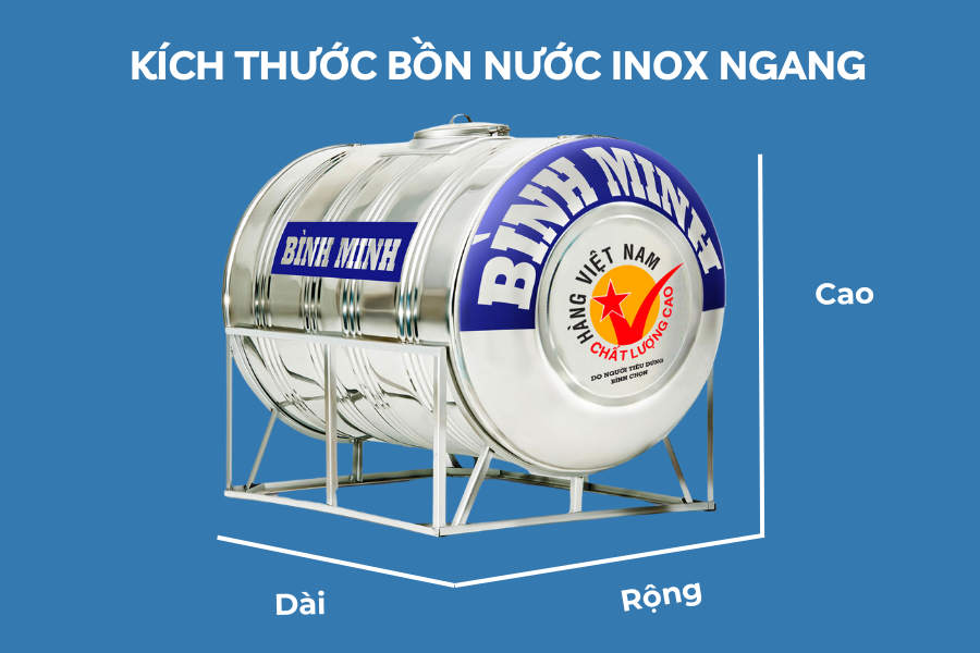 Chi tiết về kích thước bồn nước inox Bình Minh 15 Kích thước bồn nước inox ngang